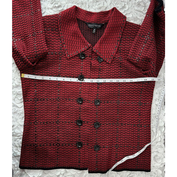 Ming Wang 2 Piece Set Womens Medium Red And Black Studded Tank Jacket Set Knit - Picture 12 of 14